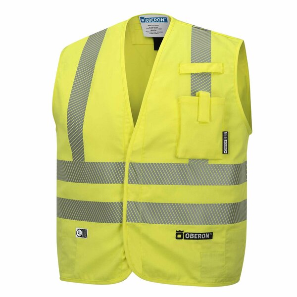 Oberon Hi-Vis FR/ARC-Rated 7.5 oz 88/12 Safety Vest, Snap Closure, Hi-Vis Yellow, L ZFA106-L